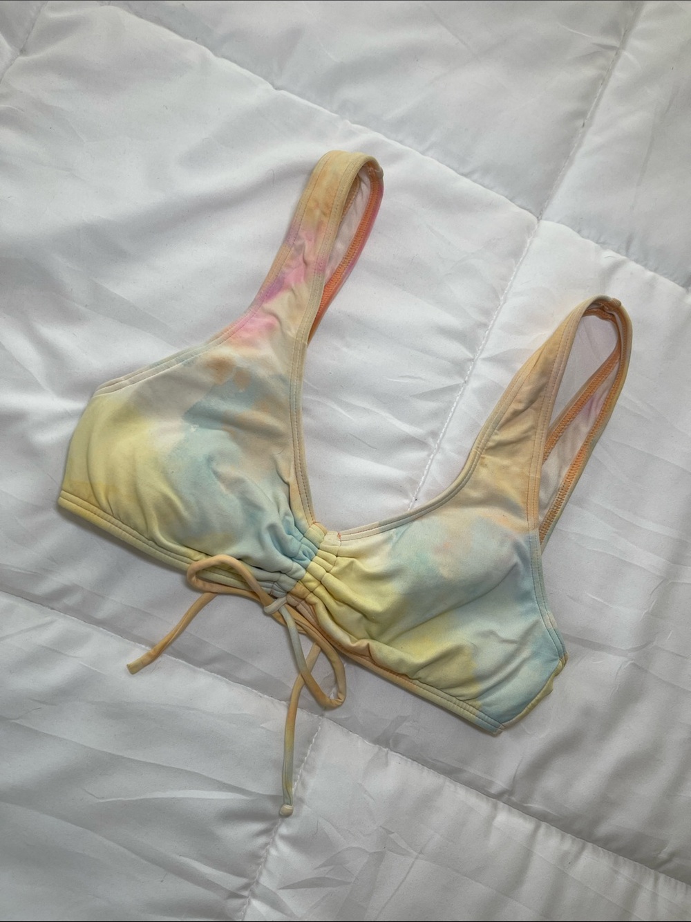 Roxy Pastel Tie-Dye Bikini Top — Yellow, Blue, Pink